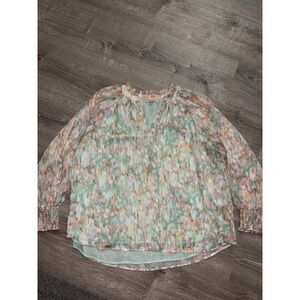 Philosophy Woman Long Sleeve Shimmer Sheer Blouse Top With Smocked Cuff Gold 1X